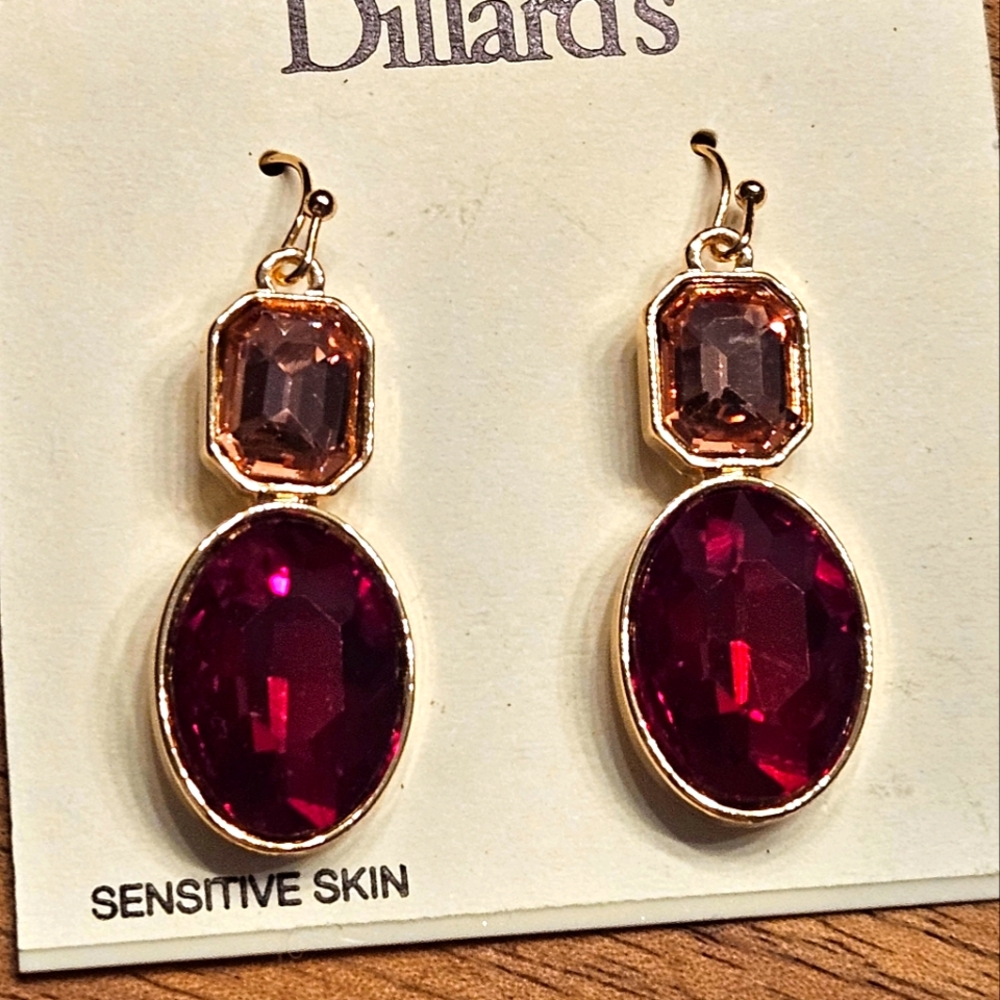 Dillard's pink and ruby red colorws crystal earrings GY2 Etoo